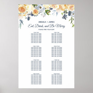 Coral Navy Blue Floral Wedding Seating Chart