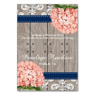 Coral Navy Blue Hydrangea DIY Tent Place Card