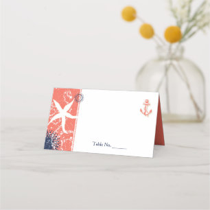 Coral & Navy Blue Nautical Wedding Place Card