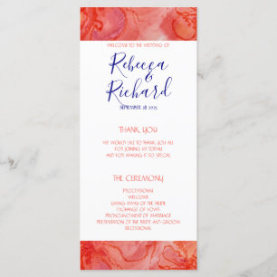 Coral Navy Blue Watercolor Floral Wedding Program Programme