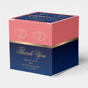 Coral & Navy Blue with Gold Hearts Favour Box
