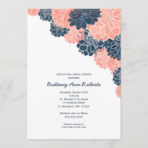 Coral Navy Dahlias Bridal Shower invites
