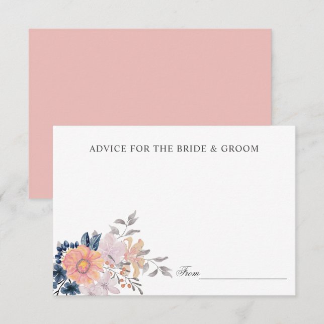 Coral & Navy Flowers Wedding Advice or recipe  Inv Invitation (Front/Back)