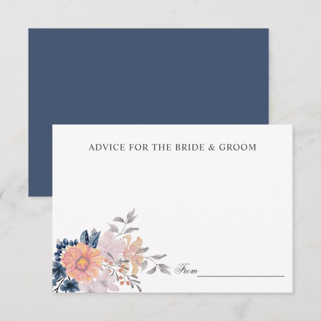 Coral & Navy Flowers Wedding Advice or recipe  Invitation (Front/Back)