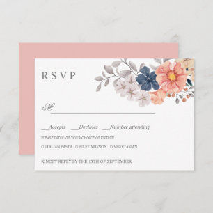 Coral Navy Flowers WEDDING RSVP MEAL CHOICE
