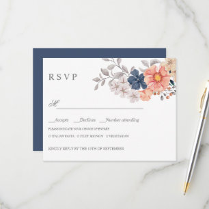 Coral Navy Flowers WEDDING RSVP MEAL CHOICE