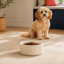 Coral Navy Folk Floral Block Print Ceramic Pet
