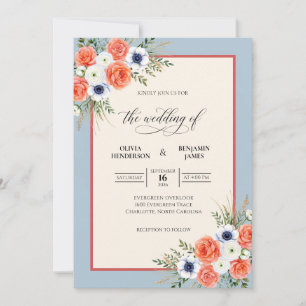Coral Navy Painted Wedding Invitation