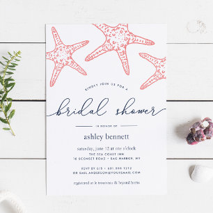 Coral & Navy Starfish Bridal Shower Invitation