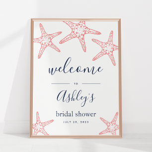 Coral & Navy Starfish Bridal Shower Welcome Sign