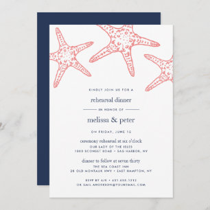 Coral & Navy Starfish Rehearsal Dinner Invitation