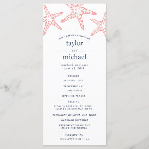Coral & Navy Starfish Wedding Ceremony Program Programme