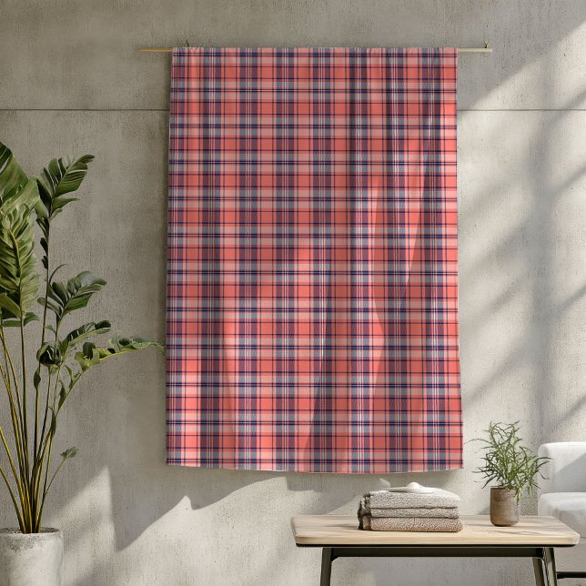 Coral Navy Tartan Throw Soft and Stylish Accent Fleece Blanket (Coral Navy Tartan Throw Soft and Stylish Accent)