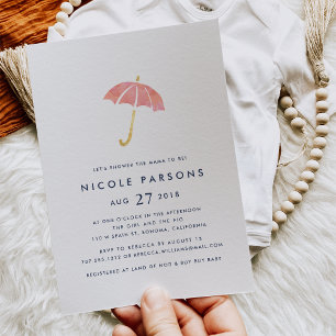 Coral & Navy Umbrella Baby Shower Invitation