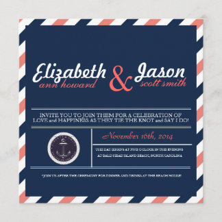 Coral & Navy Wedding Invitation