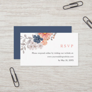 Coral Navy Wedding  RSVP Online Website Business Card