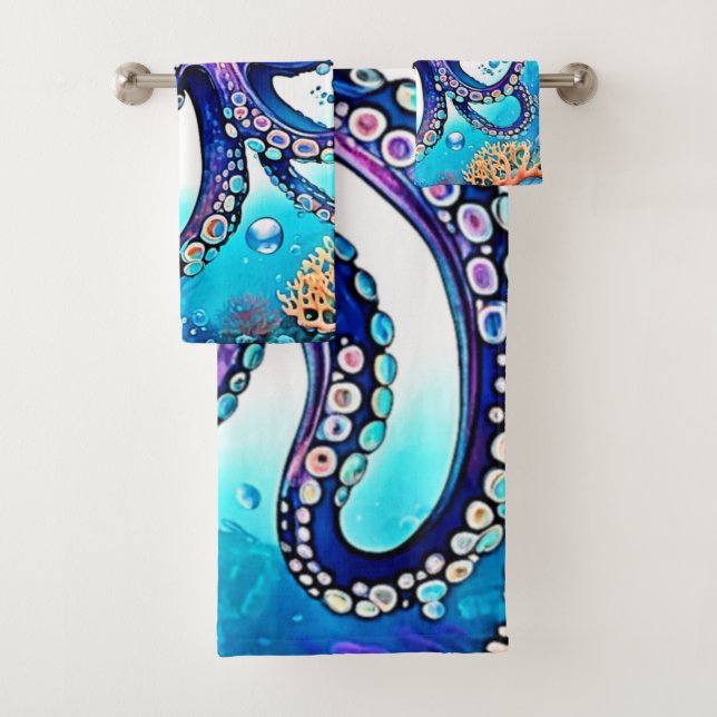 Coral Octopus Glow Design Bath Towel Set (Insitu)