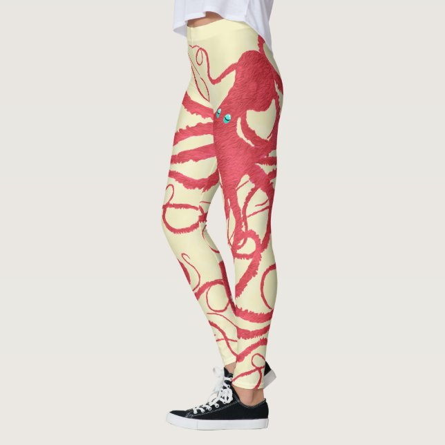 Coral Octopus on Cream - Leggings (Left)