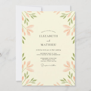 Coral Olive Leafy Wedding Invitation