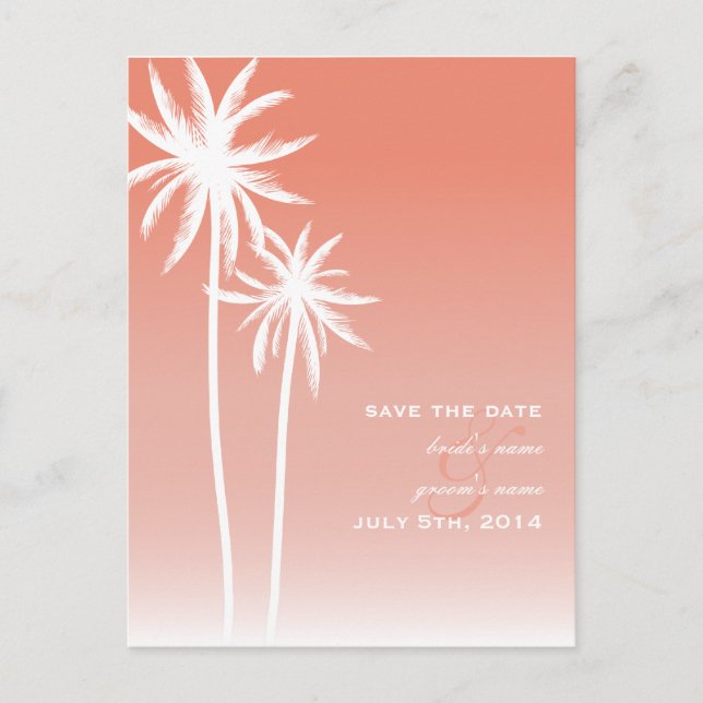 Coral Ombré Beach Wedding Save The Date Announcement Postcard (Front)