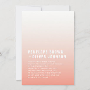 Coral Ombre   Blush Pink Modern Minimalist Wedding Invitation