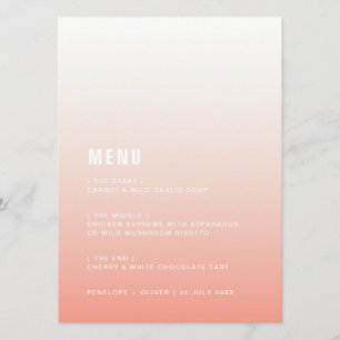 Coral Ombre   Blush Pink Modern Minimalist Wedding Menu