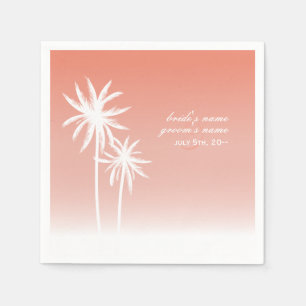 Coral Ombré Palm Trees Beach Wedding Napkins