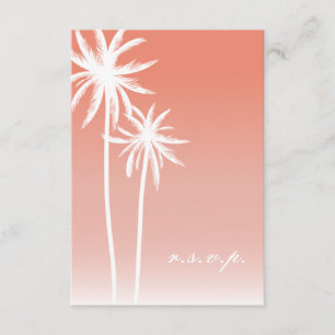 Coral Ombré Palm Trees Beach Wedding RSVP Card