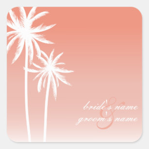 Coral Ombré Palm Trees Beach Wedding Sticker