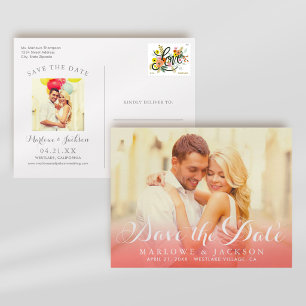 Coral Ombre Photo Save the Date Announcement Postcard