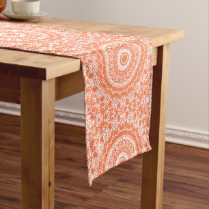 Coral on White Mandala Kaleidoscope Medallion Medium Table Runner