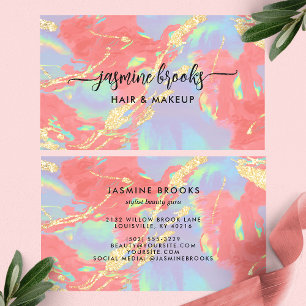 Coral Opal Holographic Gold Glitter  Business Card