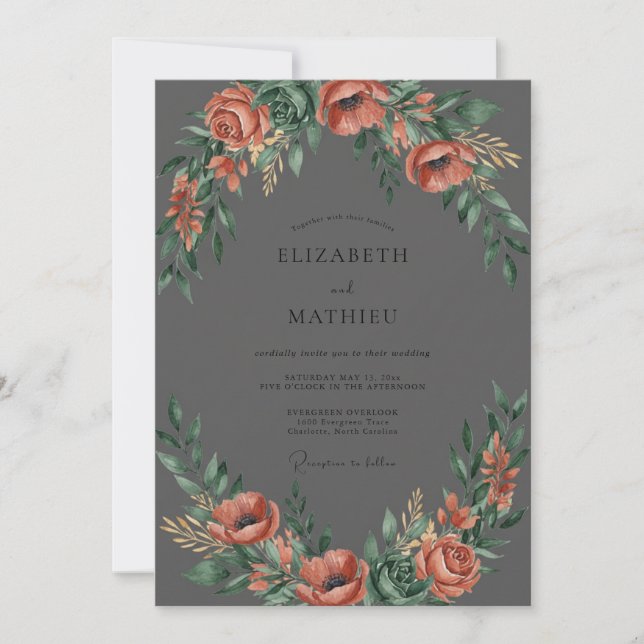 Coral Opulent Bloom Wedding Invitation (Front)