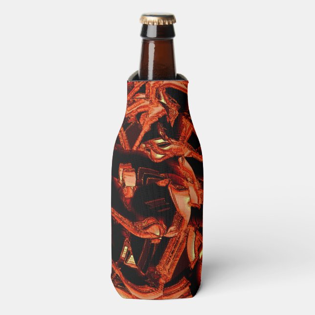Coral or dark salmon destroyed, black background bottle cooler (Bottle Front)