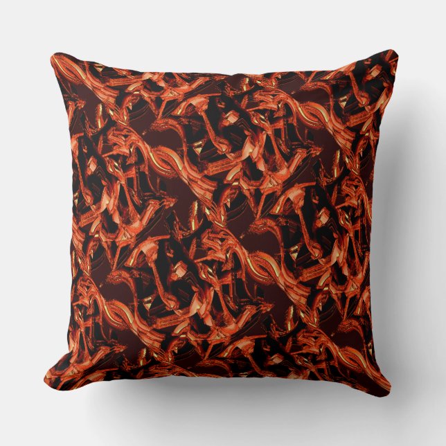 Coral or dark salmon destroyed, black background cushion (Front)