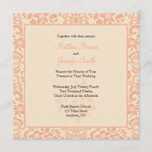 Coral or Peach and Cream Floral Damask Wedding Invitation