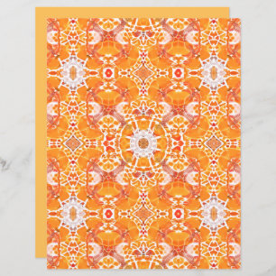 Coral Orange and Cream Batik Medallion Pattern 