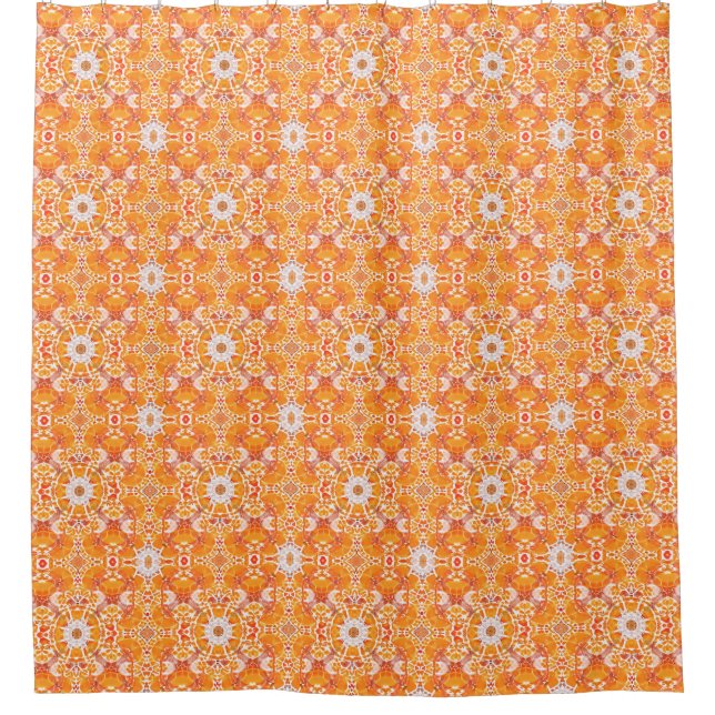 Coral Orange and Cream Batik Medallion Pattern Shower Curtain (Front)