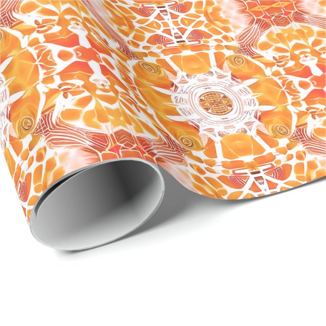 Coral Orange and Cream Batik Medallion Pattern Wrapping Paper (Roll Corner)