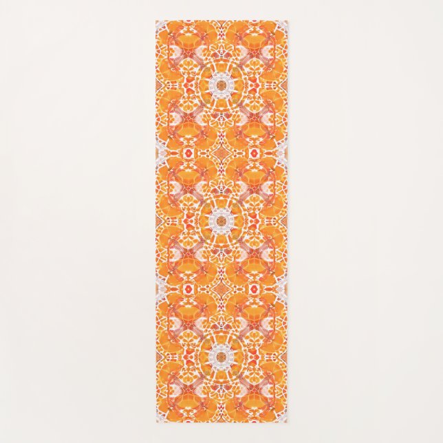 Coral Orange and Cream Batik Medallion Pattern  Yoga Mat (Front)