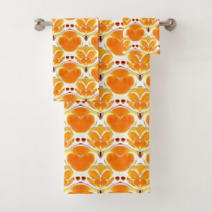 Coral Orange and Cream Batik Pattern  Bath Towel Set