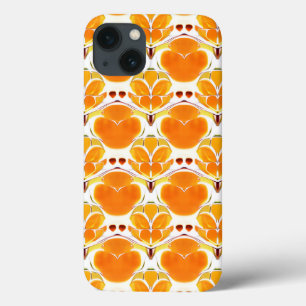 Coral Orange and Cream Batik Pattern iPhone 13 Case