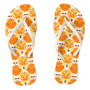 Coral Orange and Cream Batik Pattern  Flip Flops