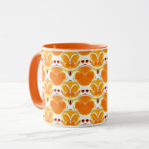 Coral Orange and Cream Batik Pattern  Mug