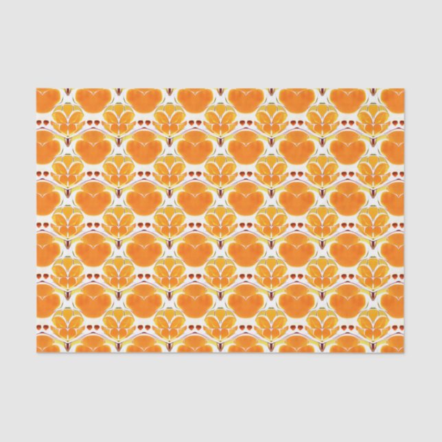 Coral Orange and Cream Batik Pattern Tissue Paper (Front)