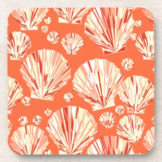 Coral Orange and White Sea Shells Coaster (Front)