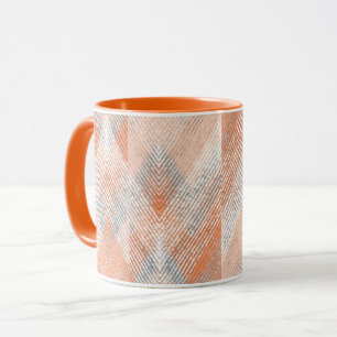 Coral, orange, beige, grey textured zigzag . mug