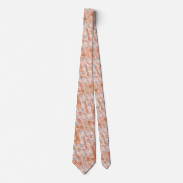 Coral, orange, beige, grey textured zigzag . tie (Front)