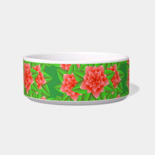 Coral Orange Camellias and Green Leaves Bowl