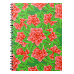Coral Orange Camellias and Green Leaves Notebook